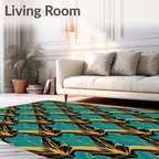Art Deco Teal Gold Floral Pattern Rug