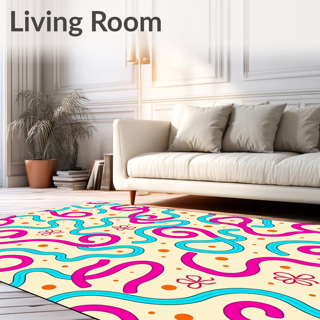 Playful Wavy Line Dot Pattern Rug