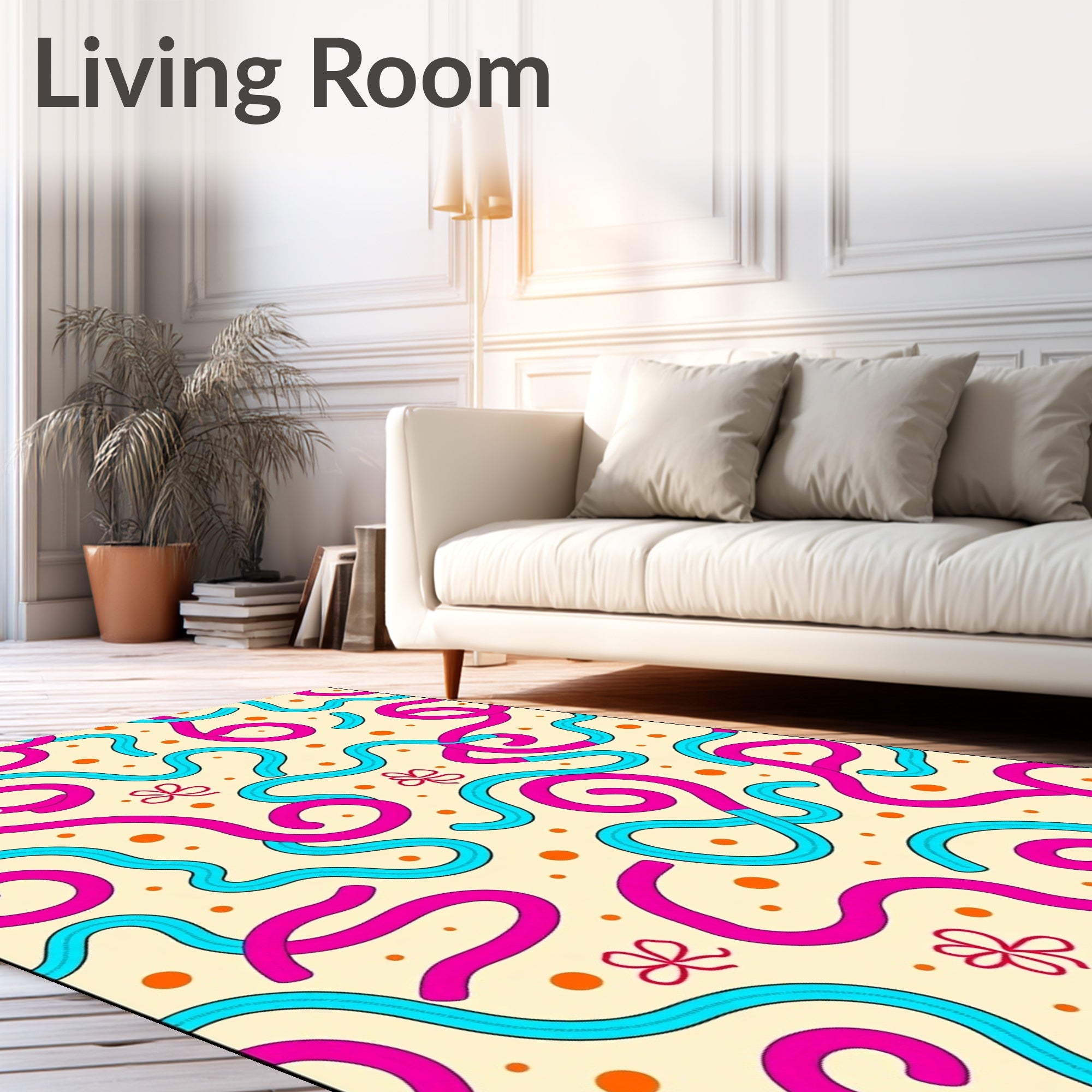Playful Wavy Line Dot Pattern Rug