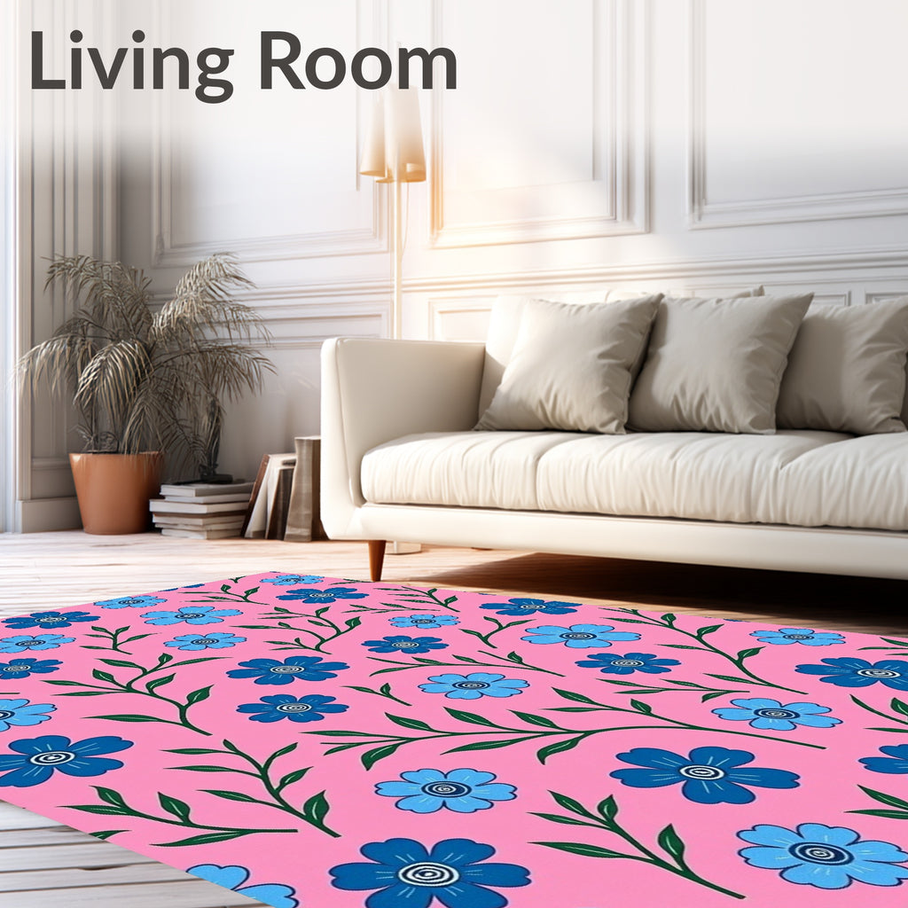 Blue Flower Vine Pattern Design Rug