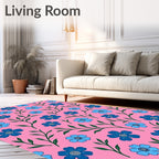Blue Flower Vine Pattern Design Rug