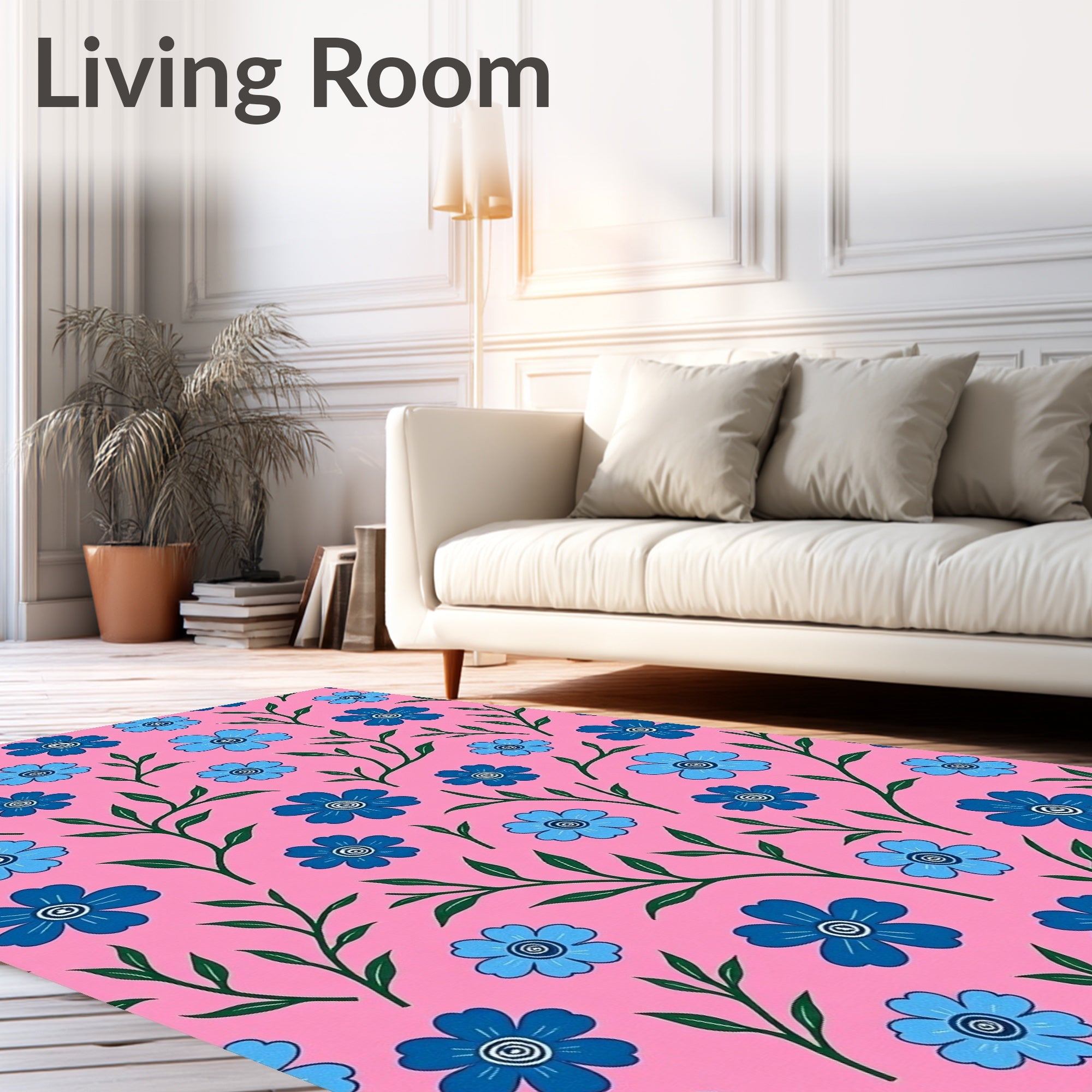 Blue Flower Vine Pattern Design Rug