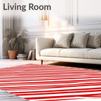 Dynamic Red White Stripes Pattern Rug