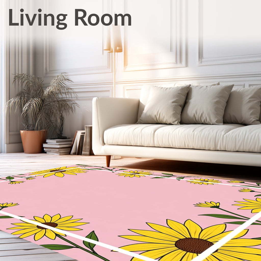 Sunny Yellow Floral Frame Rug