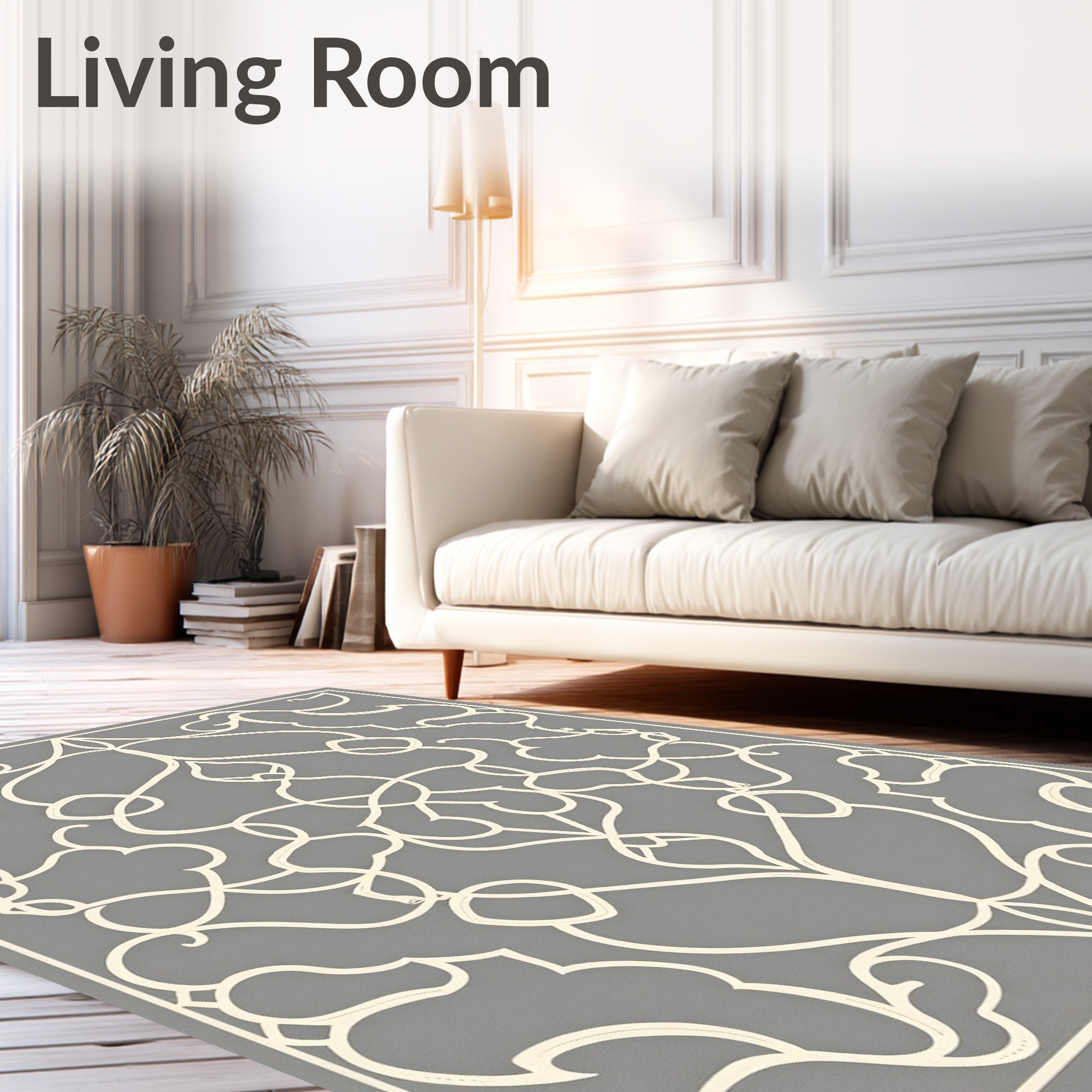 Elegant Off White Scrollwork Pattern Rug