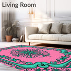 Pink Teal Floral Decorative Rug