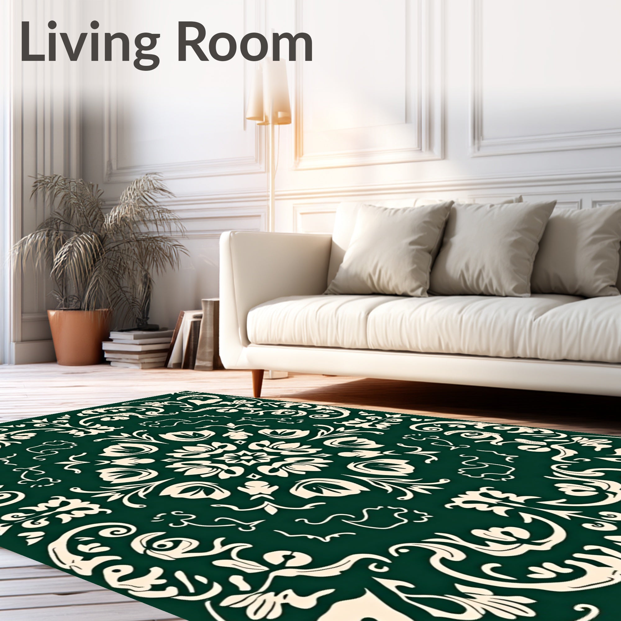 Elegant Cream Floral Damask Pattern Rug