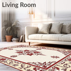 Elegant Red Cream Floral Border Rug