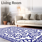 Elegant Blue White Floral Motifs Rug