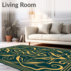 Elegant Gold Scrollwork Teal Rug