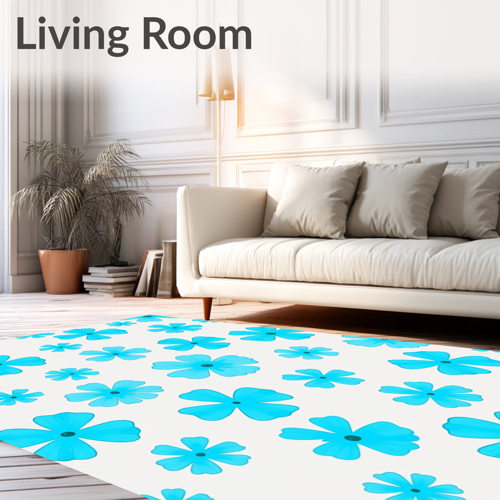 Bright Blue Floral Pattern Rug