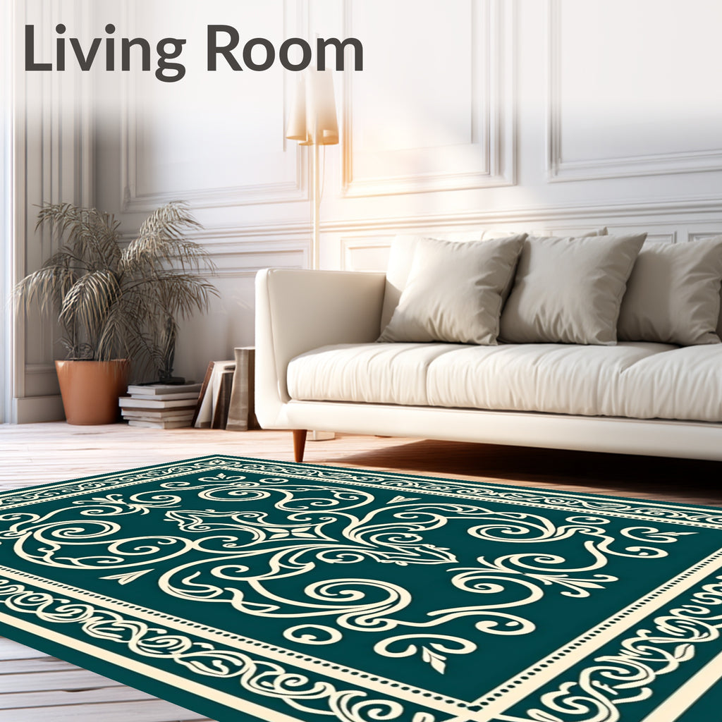 Elaborate Cream Swirl Decorative Rug