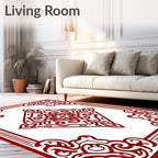 Ornate Red Floral Diamond Pattern Rug