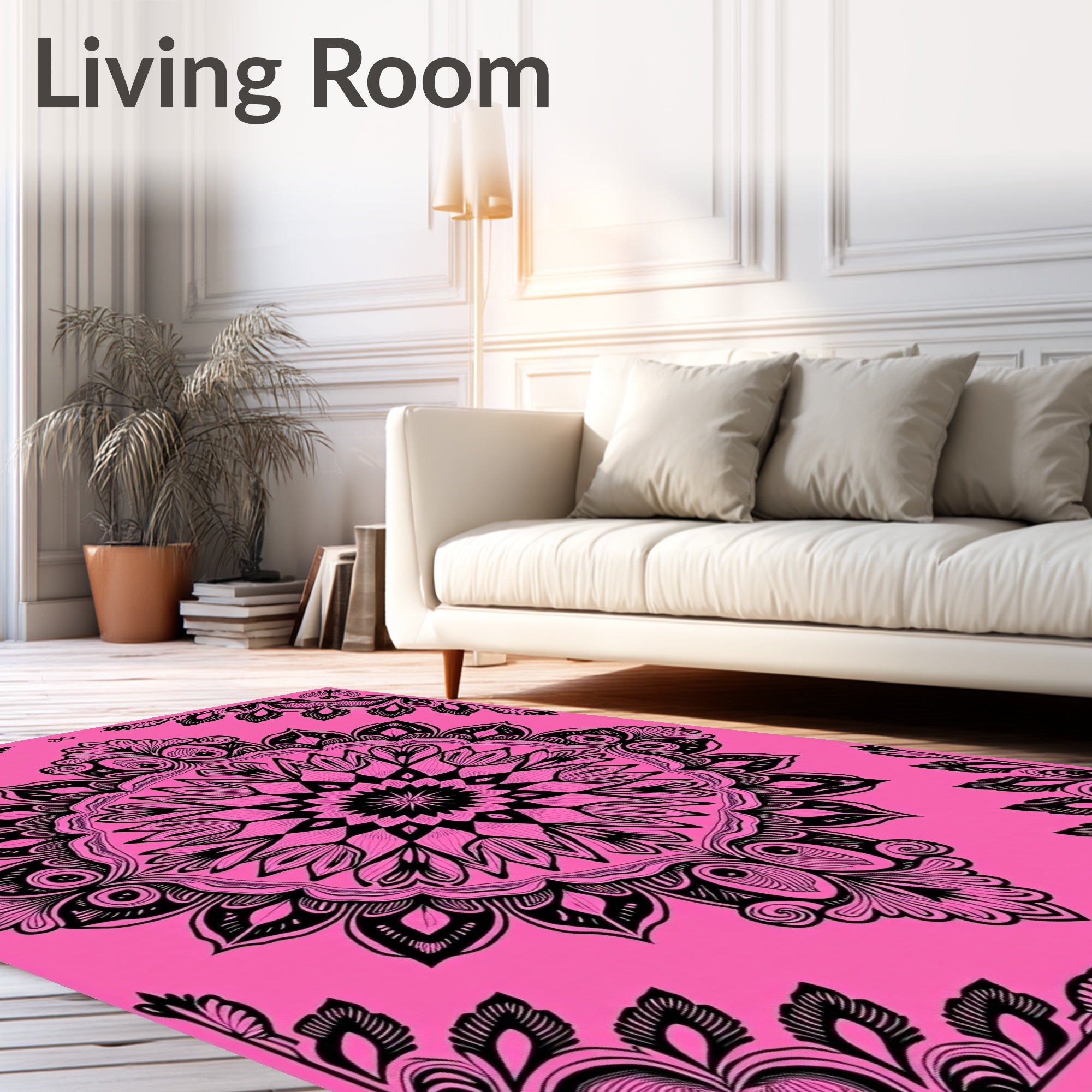 Bold Pink Ornamental Mandala Pattern Rug