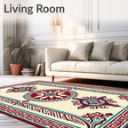 Maroon Teal Medallion Geometric Pattern Rug