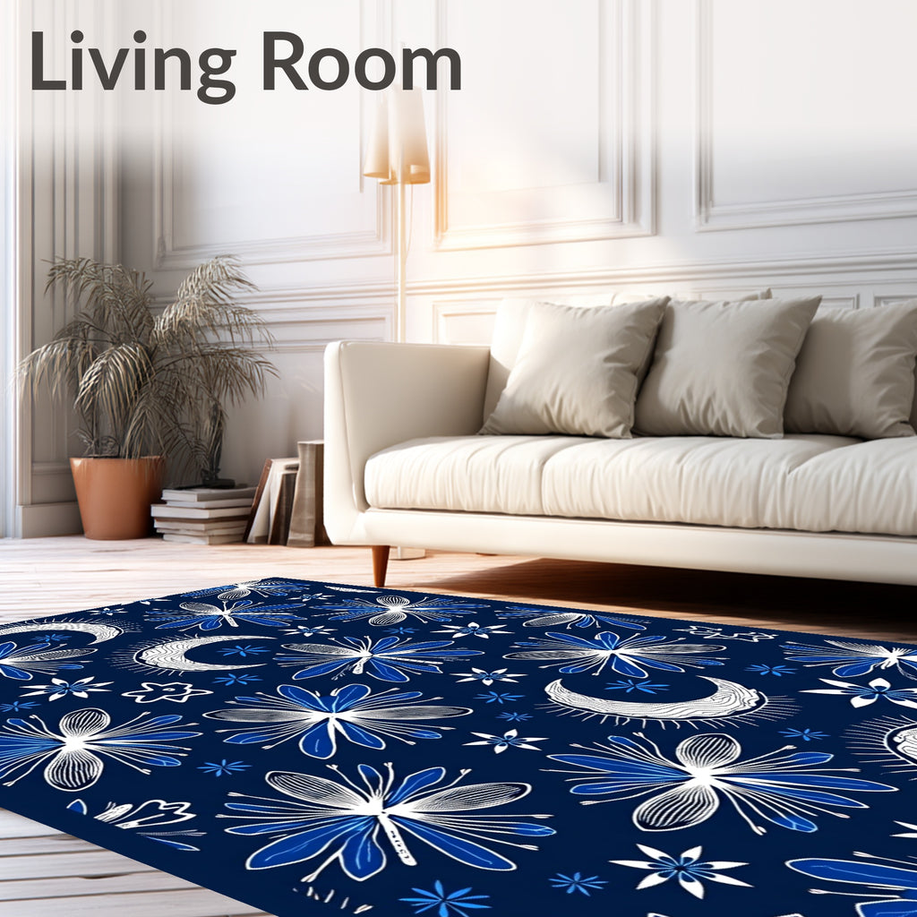 Celestial Moon Star Floral Pattern Rug