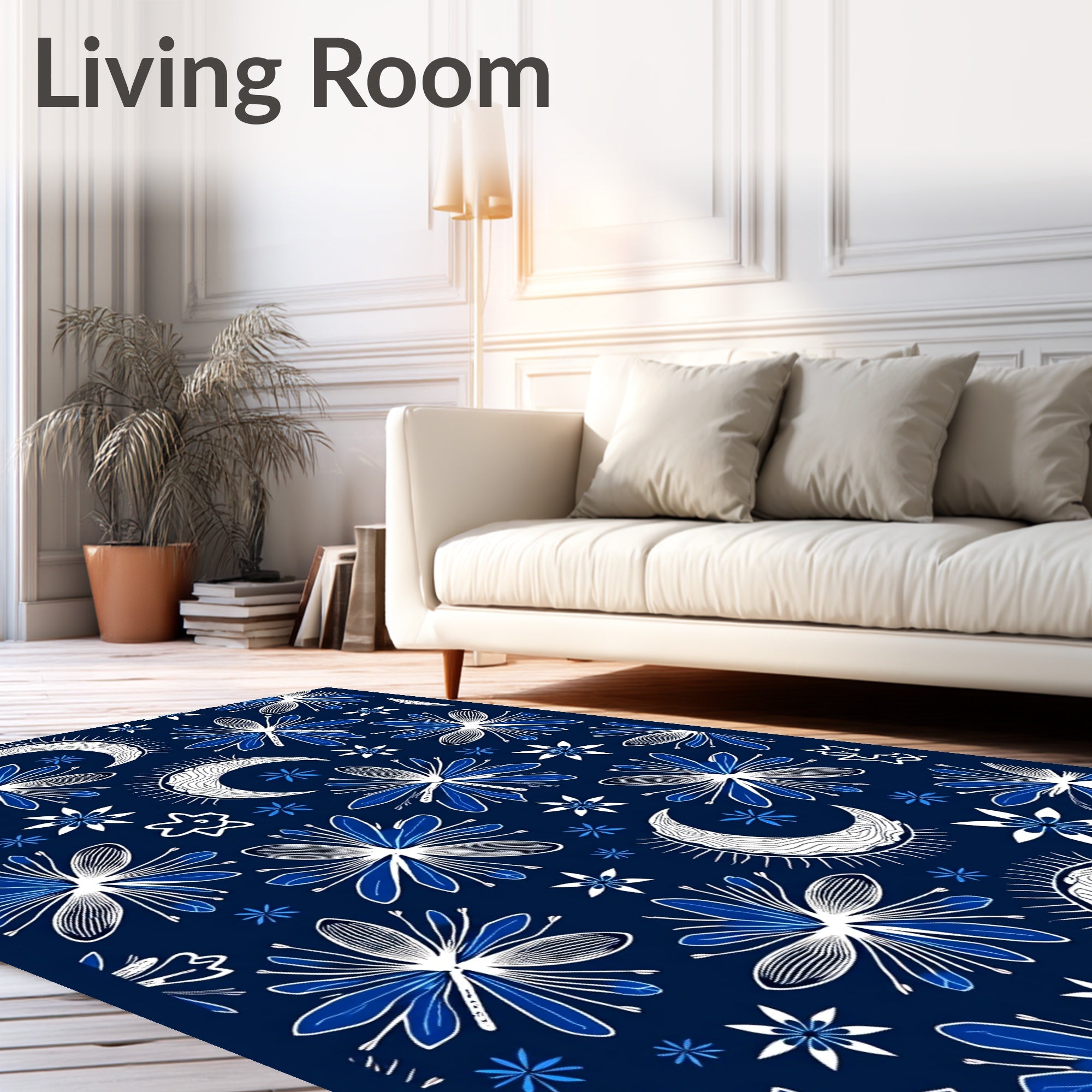 Celestial Moon Star Floral Pattern Rug