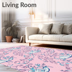 Whimsical Pink Floral Animal Garden Rug