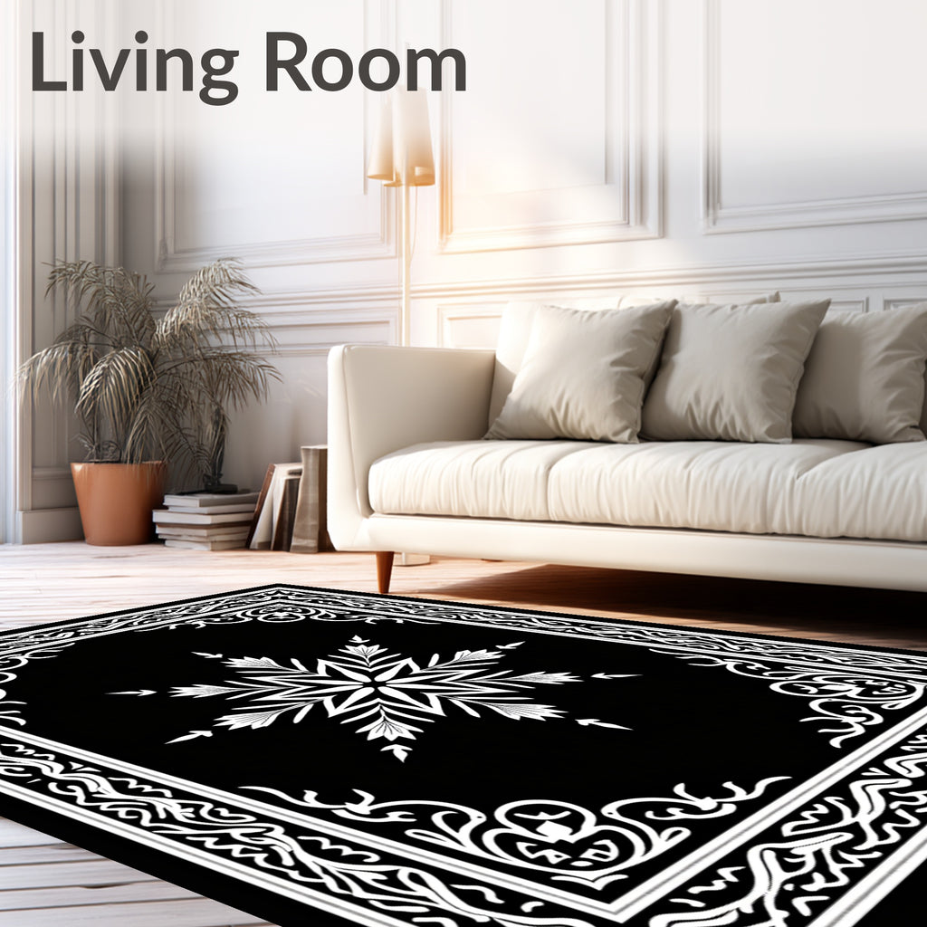 Ornate Snowflake Star Border Design Rug
