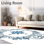 Elegant Blue Floral Medallion Rug