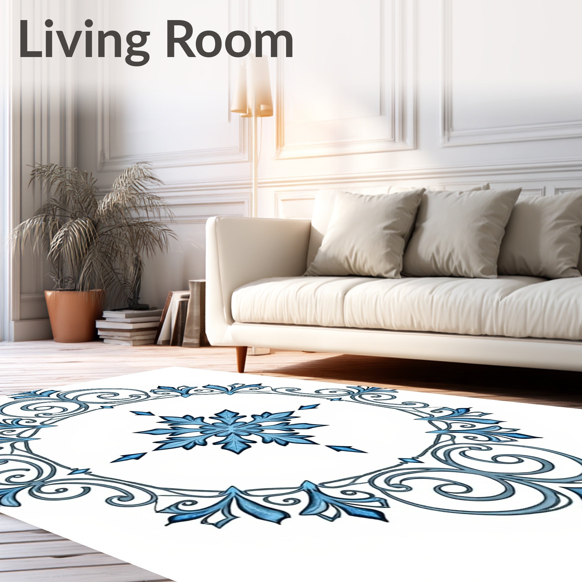 Elegant Blue Floral Medallion Rug