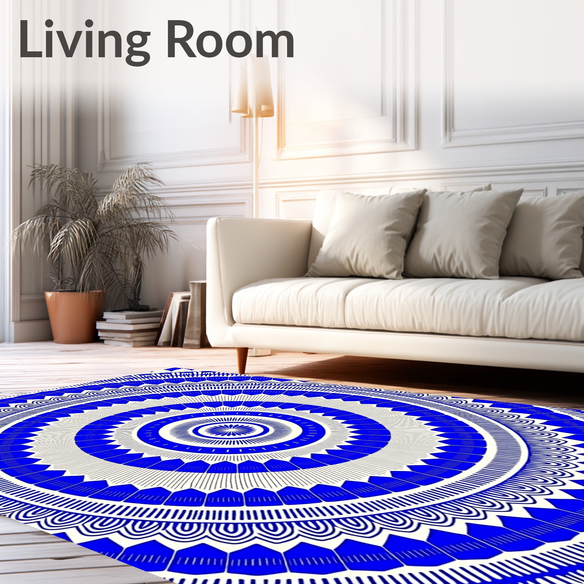 Blue Radial Geometric Pattern Rug