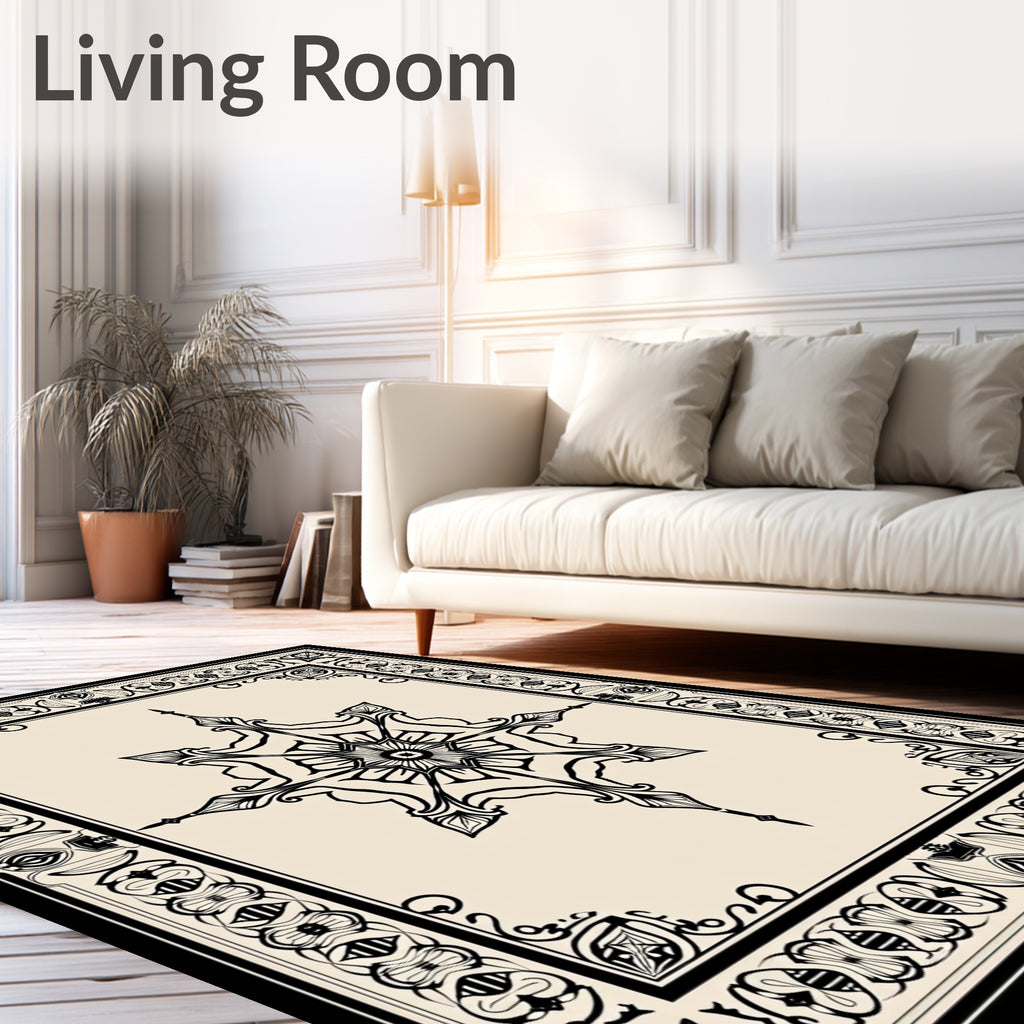 Ornate Star Mandala Border Design Rug