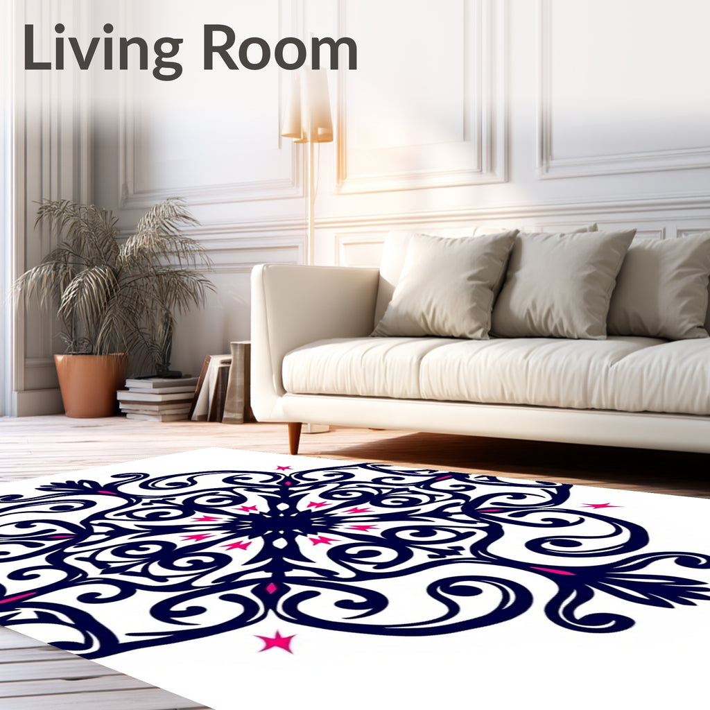 Intricate Deep Blue Floral Scrollwork Rug
