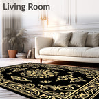 Elegant Black Gold Floral Border Rug