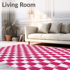 Quilted Pink White Checkered Pattern Rug