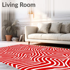 Red White Abstract Geometric Rug