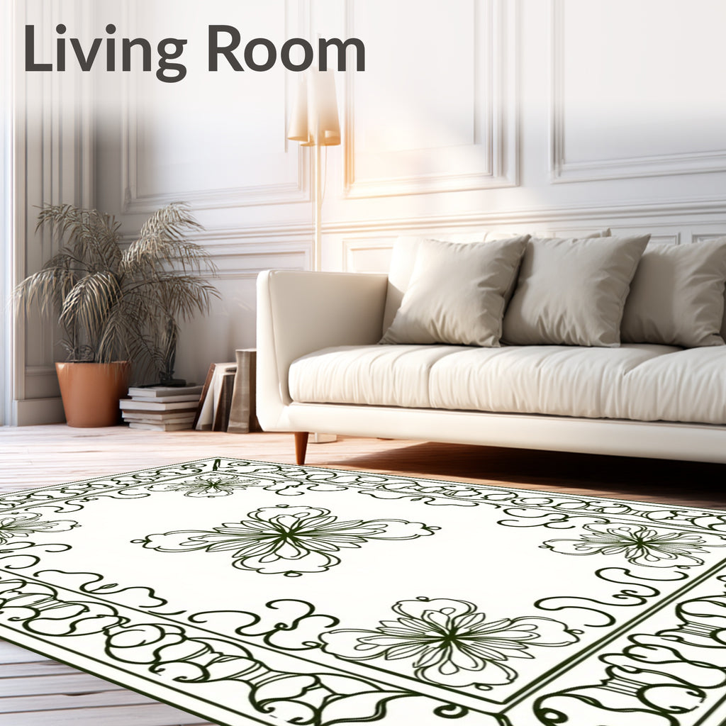 Ornate Floral Patterned Scrollwork Rug