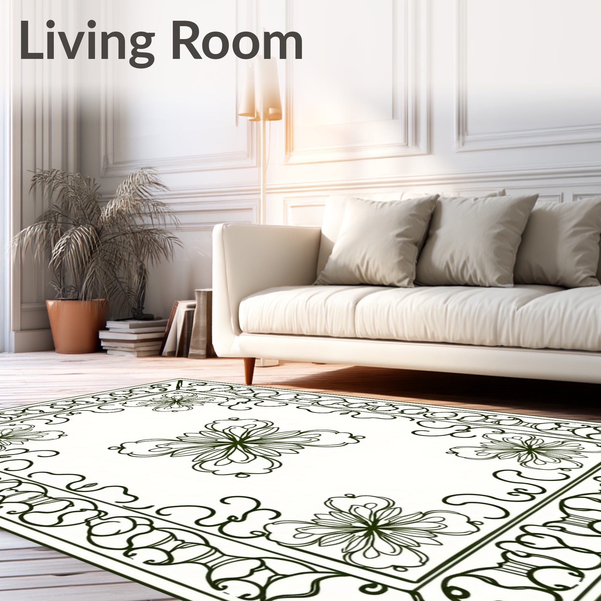Ornate Floral Patterned Scrollwork Rug