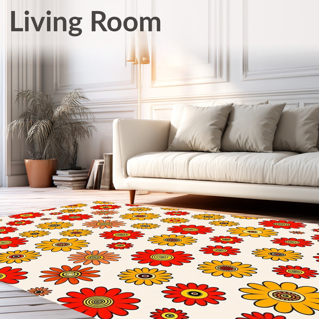 Retro Floral Pattern Red Yellow Rug