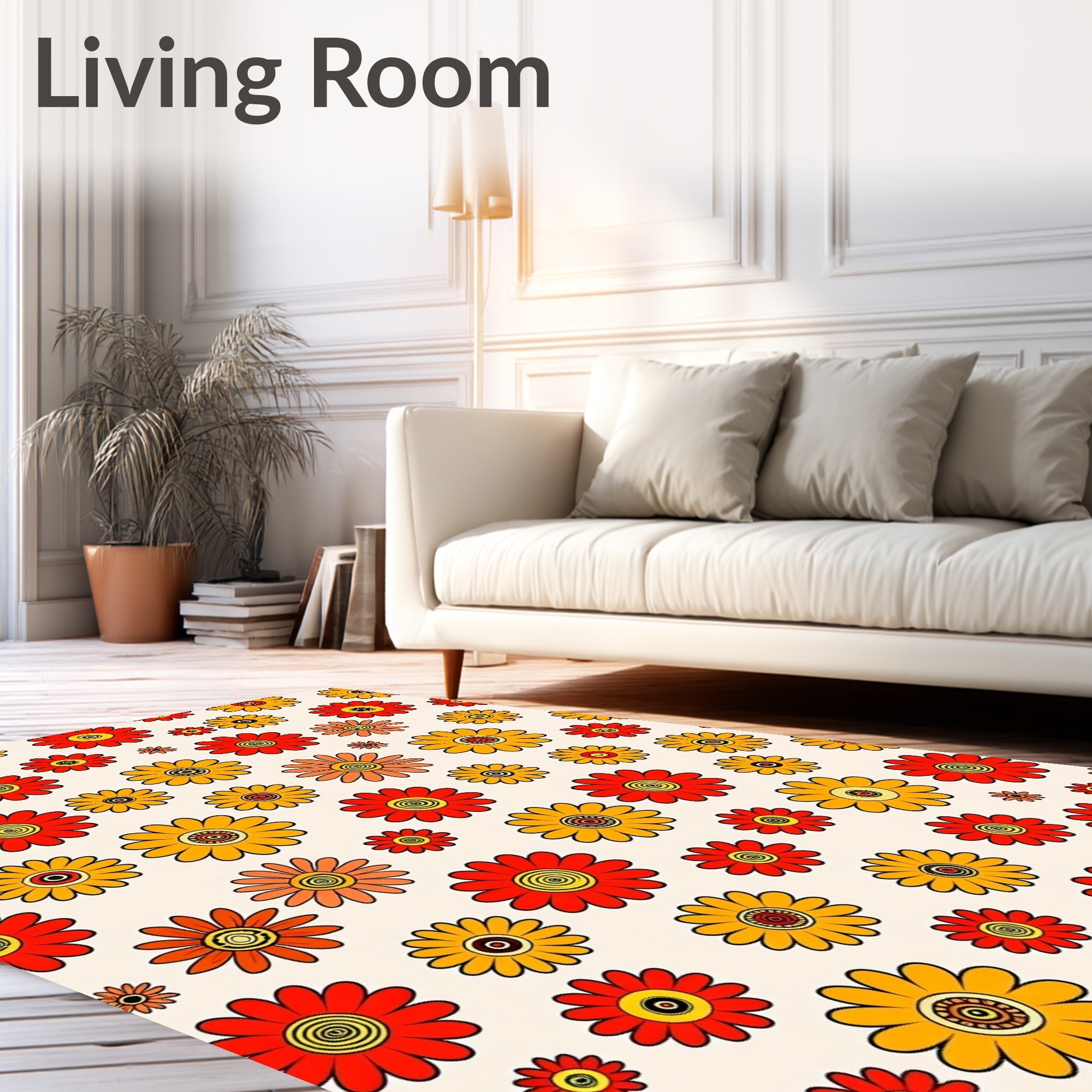 Retro Floral Pattern Red Yellow Rug
