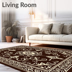 Dark Ochre Floral Scroll Pattern Rug