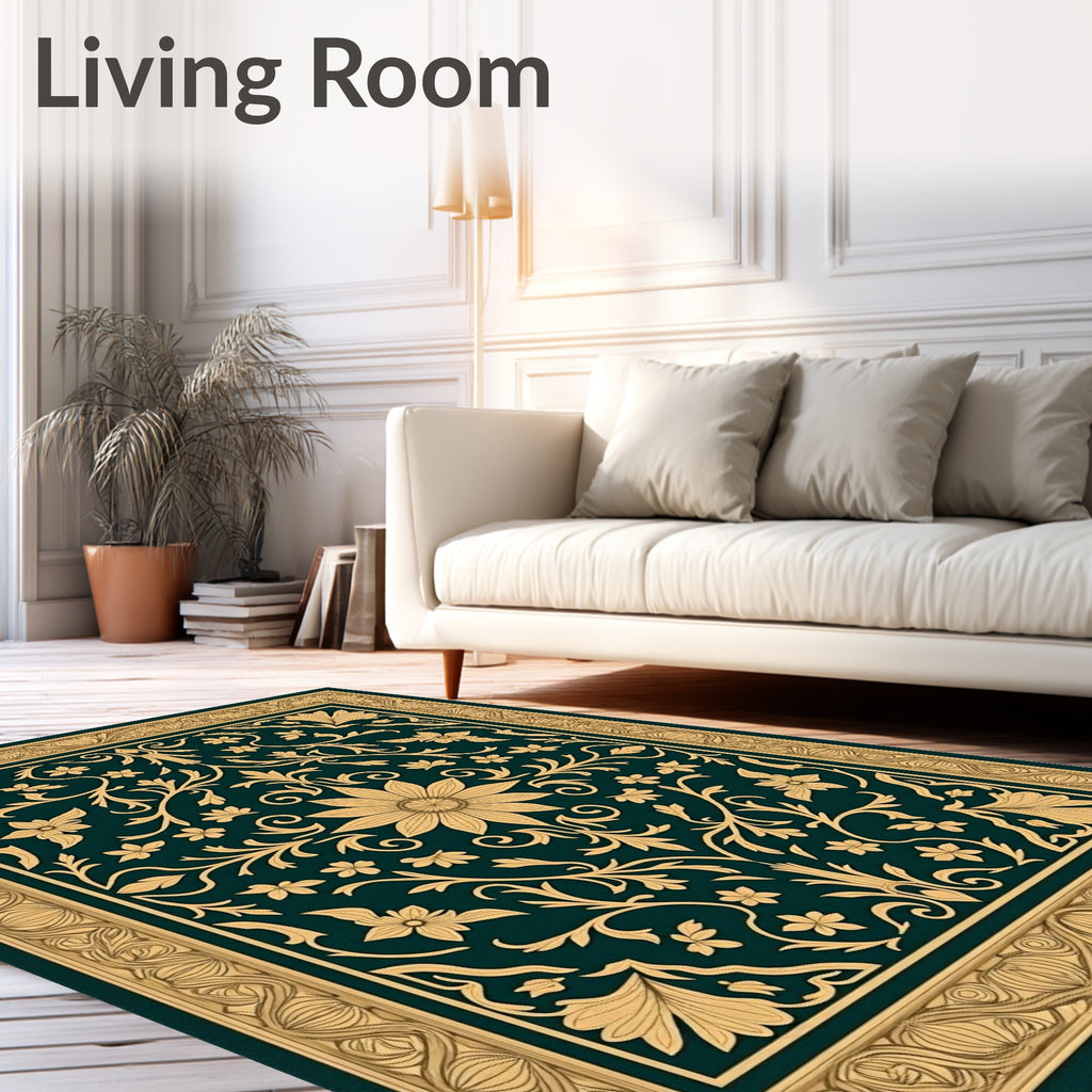 Vintage Floral Patterned Golden Rug