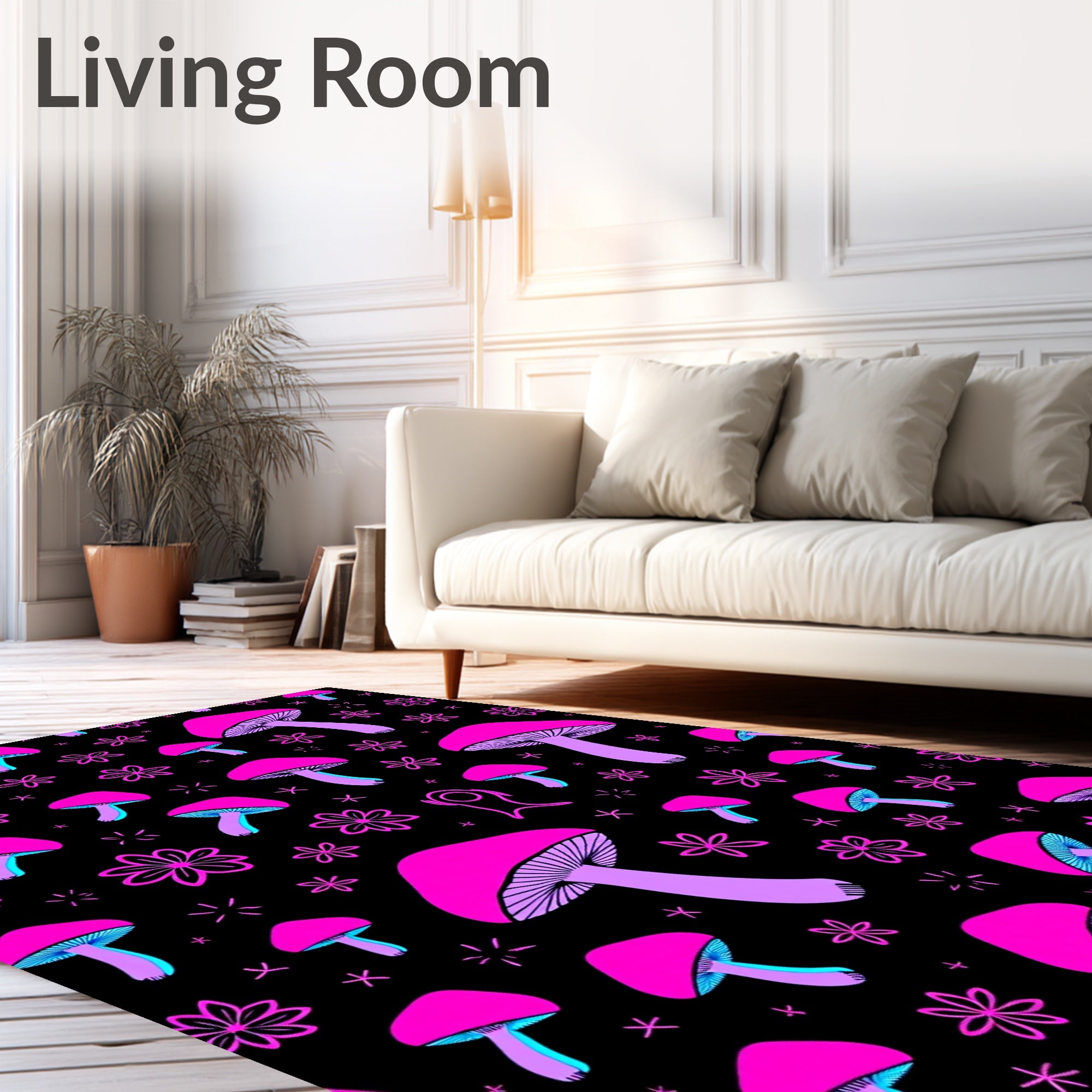 Vivid Magenta Mushroom Flower Pattern Rug