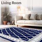 Classic White Lattice On Navy Rug