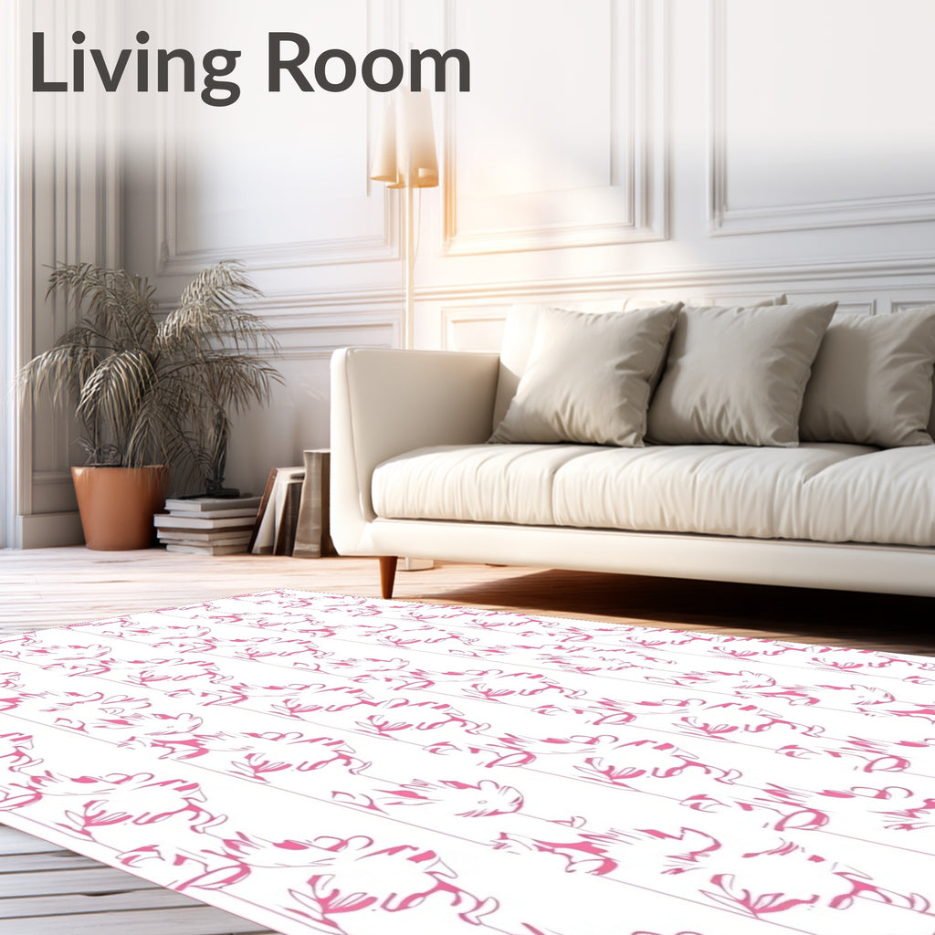 Pink Floral Stripe Art Rug