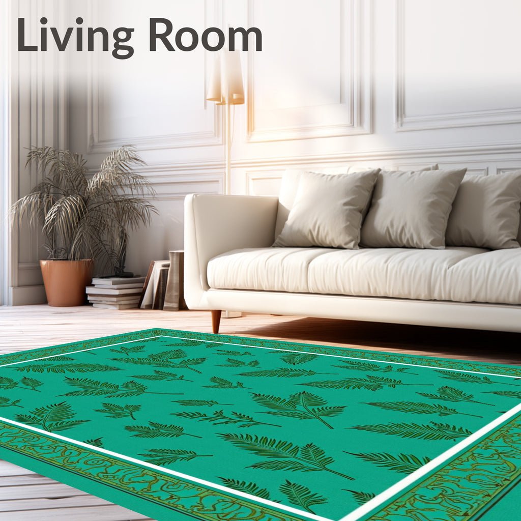 Emerald Green Botanical Print Rug