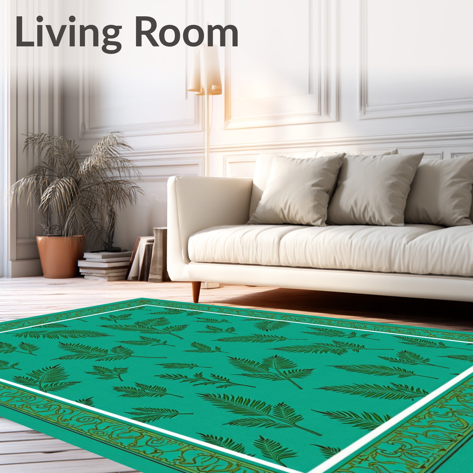 Emerald Green Botanical Print Rug