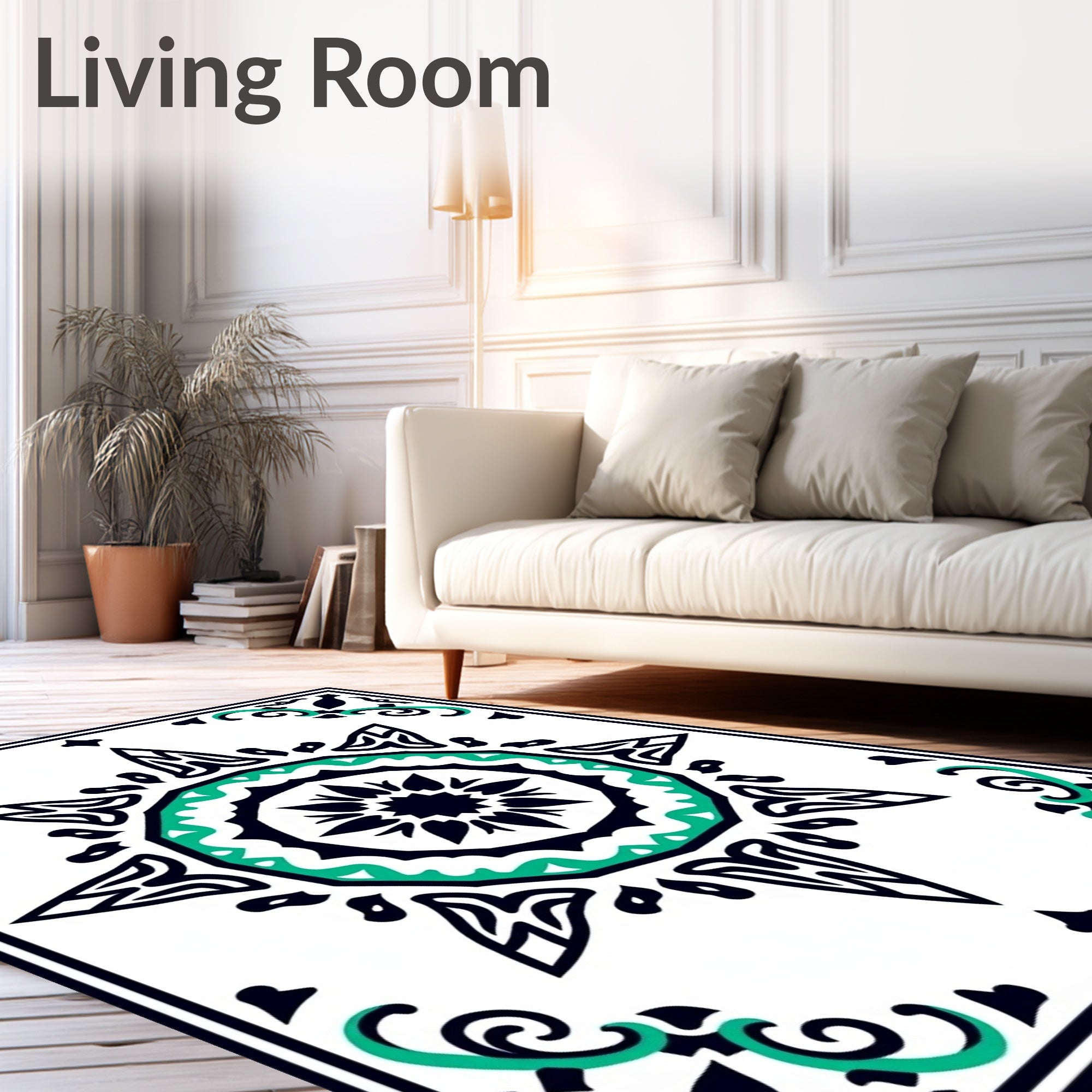 Mint Green Black Sunburst Design Rug
