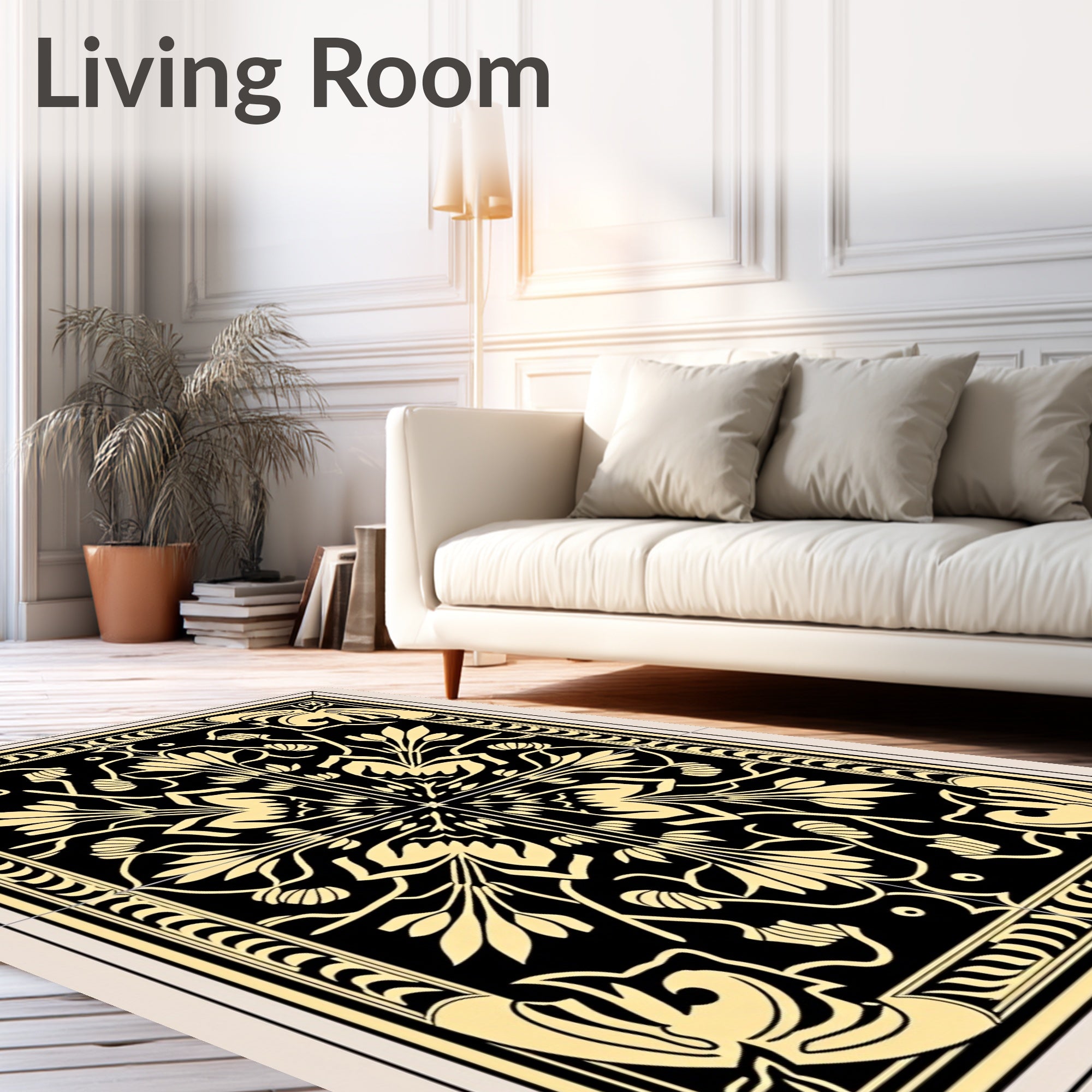 Art Nouveau Floral Black Gold Pattern Rug