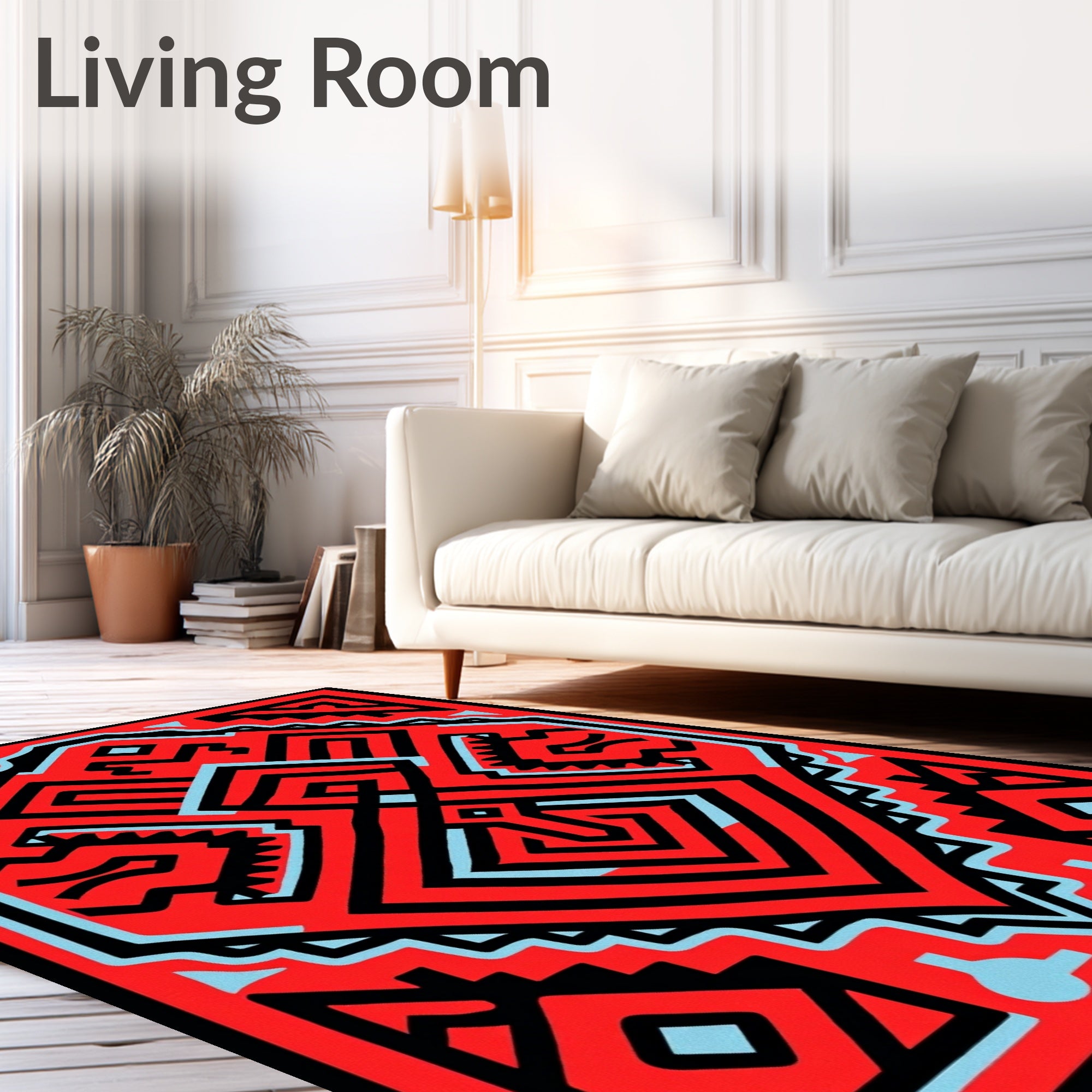 Bold Geometric Red Tribal Pattern Rug