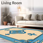 Blue Floral Medallion Border Design Rug