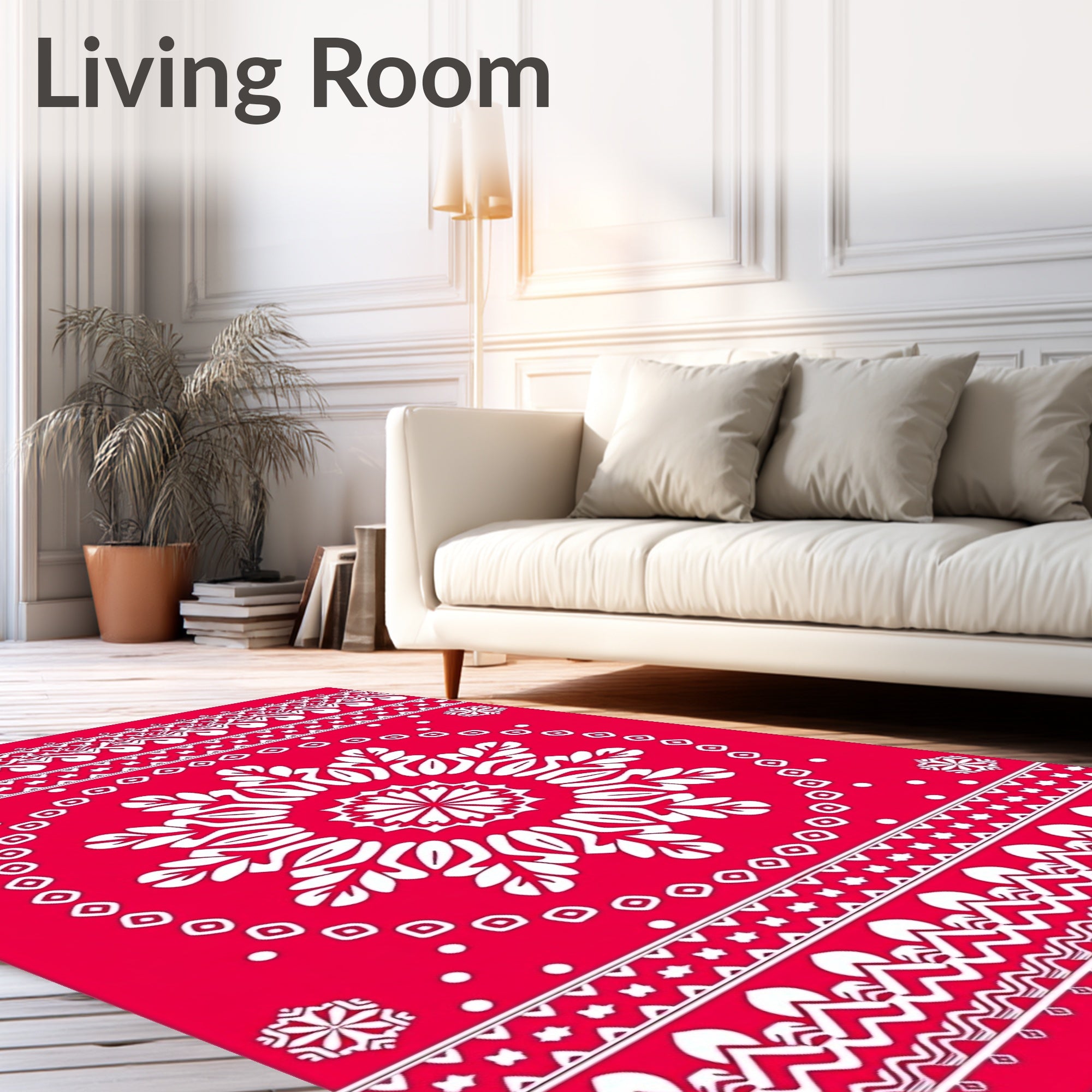 Crimson White Intricate Mandala Medallion Rug