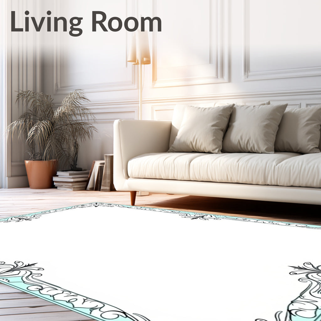 Ornate Scrollwork and Floral Border Design Rug