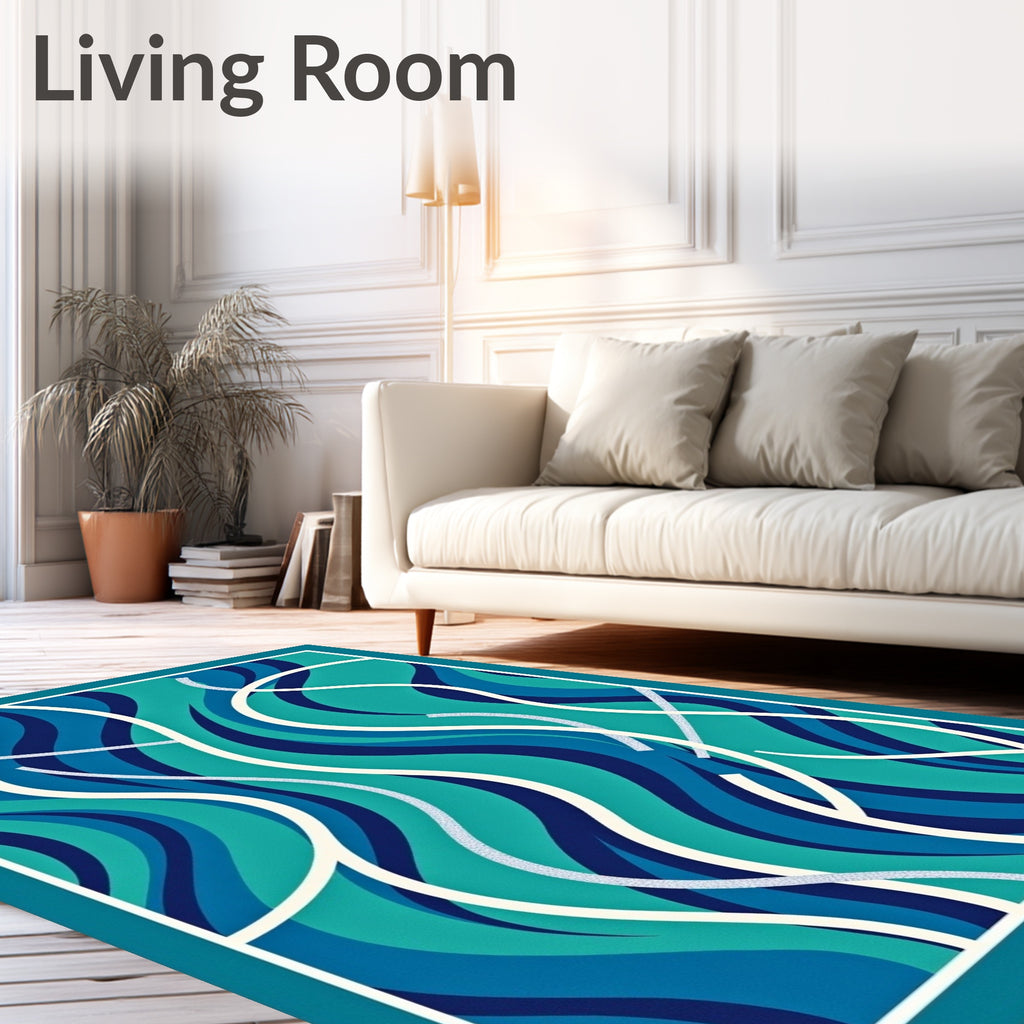 Blue Teal Swirling Lines Rug