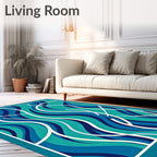 Blue Teal Swirling Lines Rug
